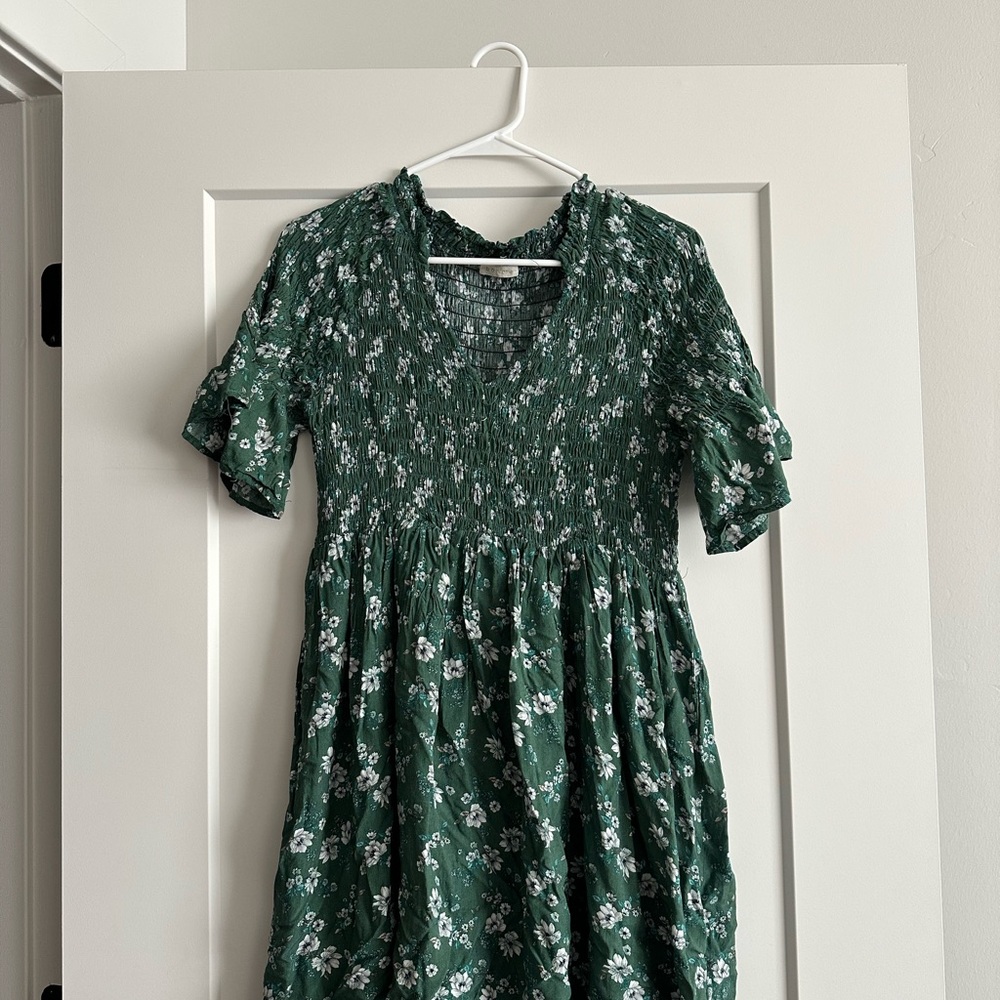 Green Floral Smocked Dress